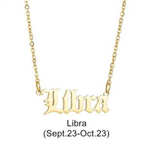 Libra  Zodiac in Old English Font Astrology Star Sign Pendant Necklace